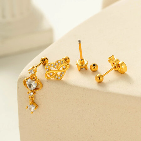 Pendientes de cobre con circonitas y forma de corazón 2