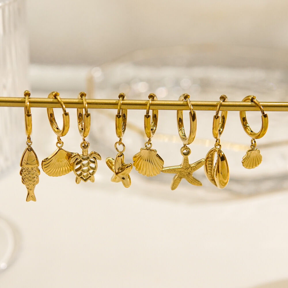 Ocean Series Golden Sea Snail Stainless Steel Waterproof Women's Earrings Picture2