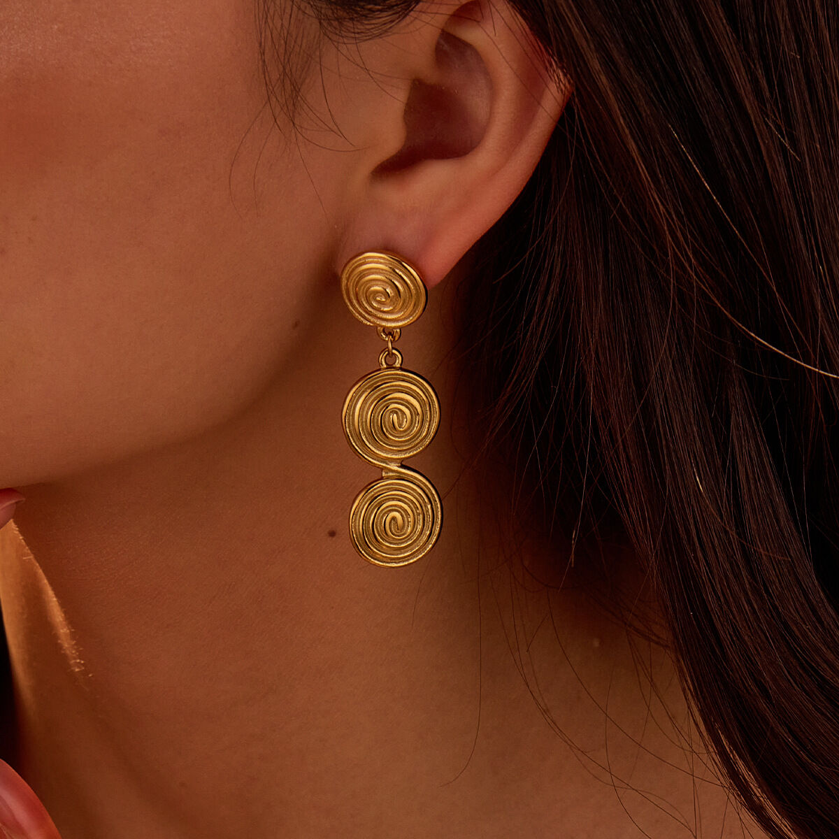 1 Pair Simple Series Daily Geometric Stainless Steel Waterproof   Gold Color  Women's Dangle Earrings