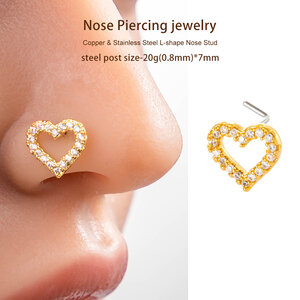 1 Piece Heart Copper Gold Color Zircon Women's Nose Stud h5 Picture6