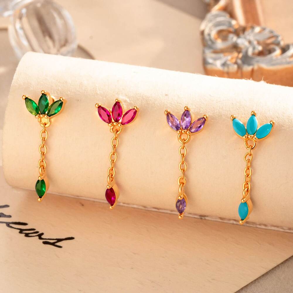 1 Piece Simple Series Simple Geometric Copper Gold Color Zircon Women's Piercings Earrings h5Picture6