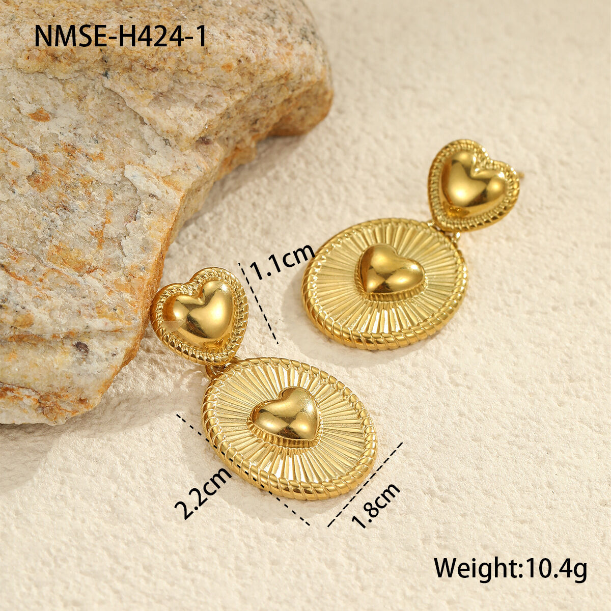 Boucles d'oreilles pendantes pour femme, collection romantique Daily Heart, en acier inoxydable étanche, couleur or (1 paire). 