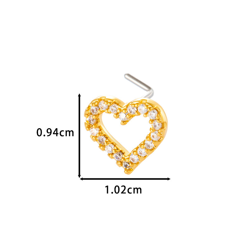 1 Piece Heart Copper Gold Color Zircon Women's Nose Stud h5Picture2