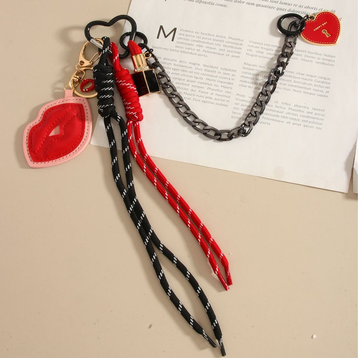 Heart - shaped Lip - designed Chain PU Women's Bag Charms 2