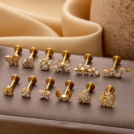 1 Piece Simple Series Daily Heart Copper Gold Color Zircon Women's Piercings Earrings