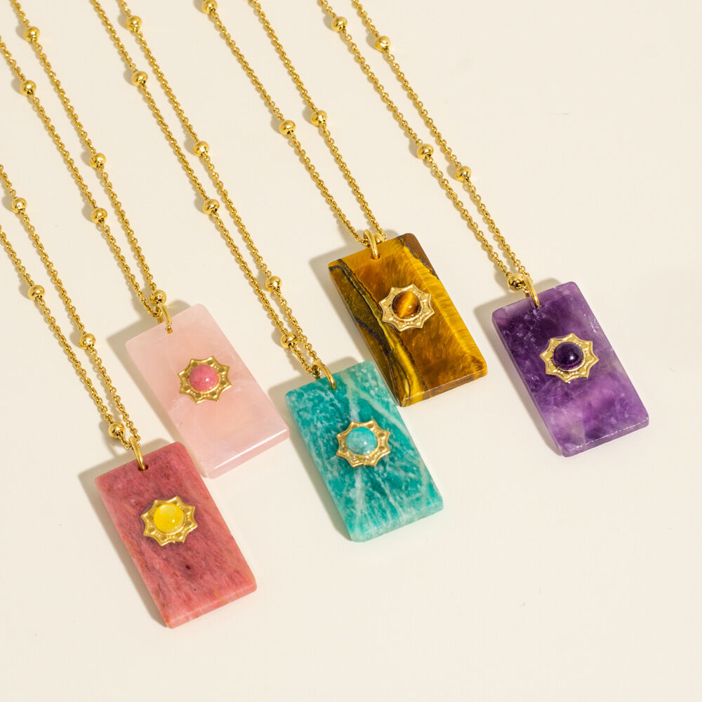 Collares sencillos retro con colgante de piedra natural para mujer Imagen4