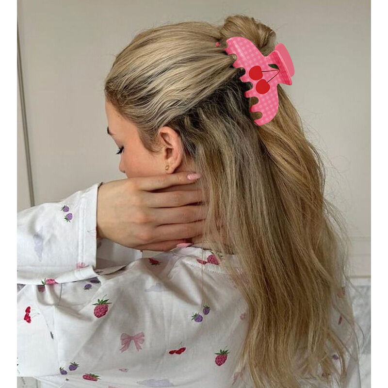 Eleganti e retrò fermagli per capelli da donna in acrilico a tema ciliegia rosa 2