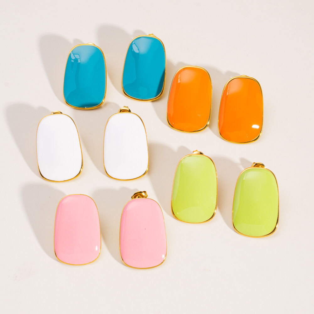 Simple Series Casual Solid Color Stainless Steel Waterproof Women's Stud Earrings h5 Picture5