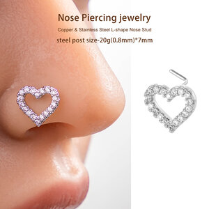 1 Piece Heart Copper Gold Color Zircon Women's Nose Stud h5 Picture7