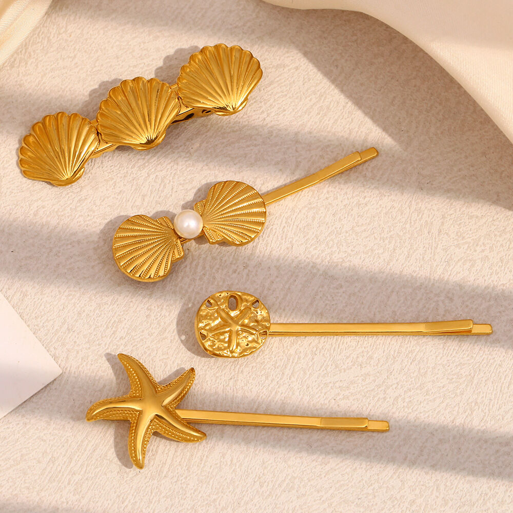 1 Piece Ocean Series Vintage - designed Gold - colored Stainless Steel Hair Clips