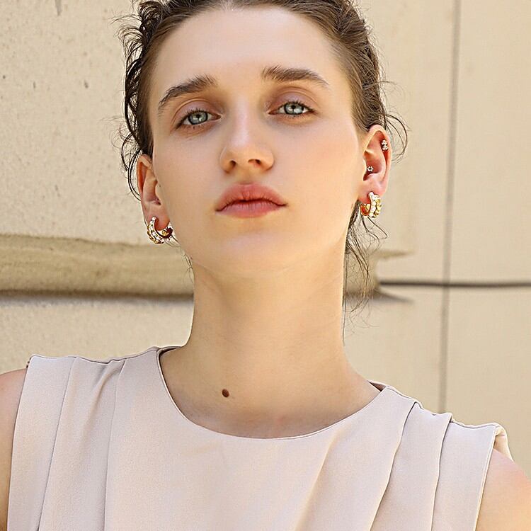 Simple Series Elegant Solid Color Stainless Steel Waterproof Women's Hoop Earrings h5 Picture3