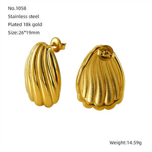 Shell Stainless Steel Waterproof Gold Color Stud Earrings h5 Picture2