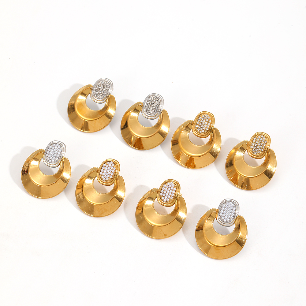 Retro Geometric Stainless Steel Waterproof Gold Color Stud Earrings Picture5