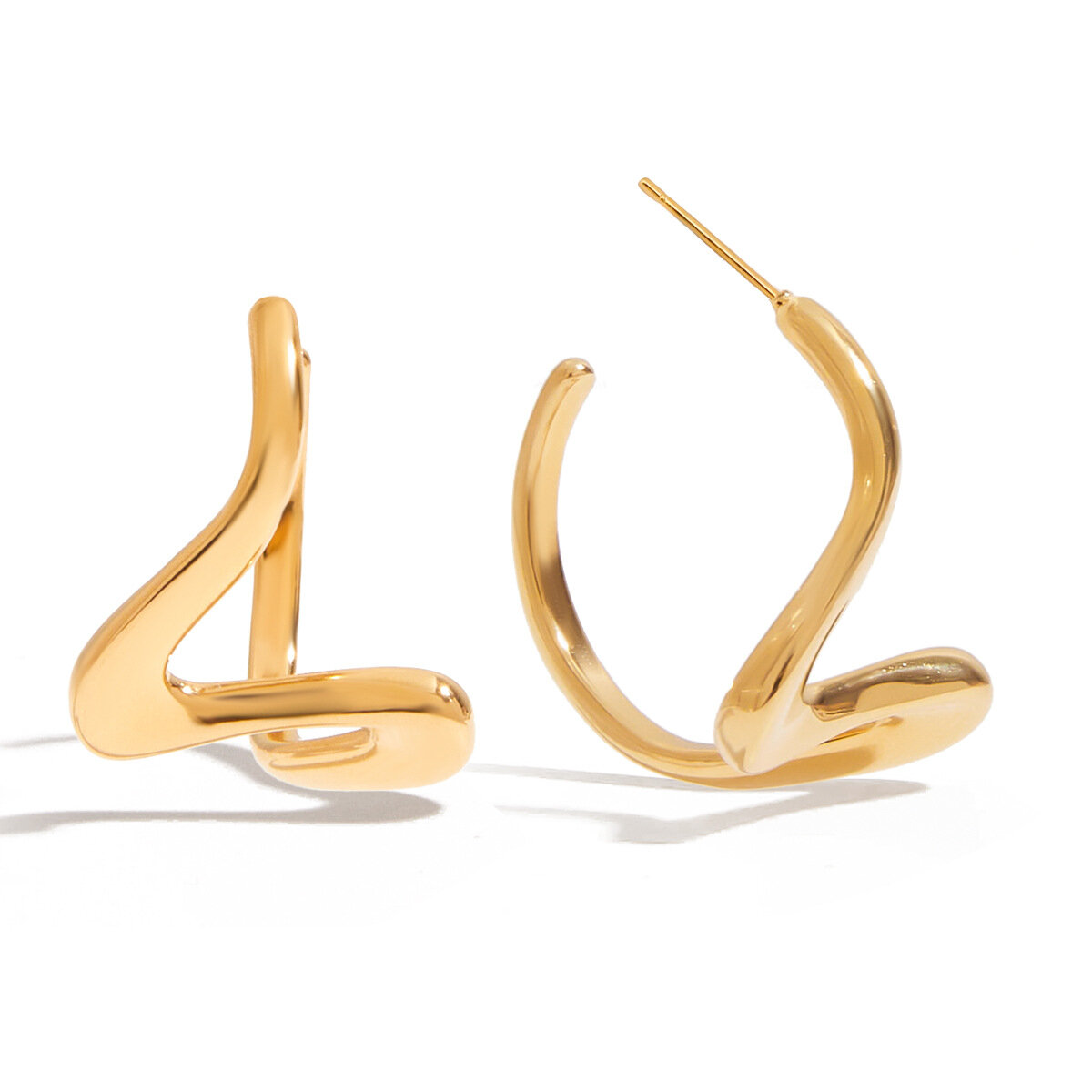 Simple Stainless Steel Waterproof Gold Color  Drop Earrings h5 