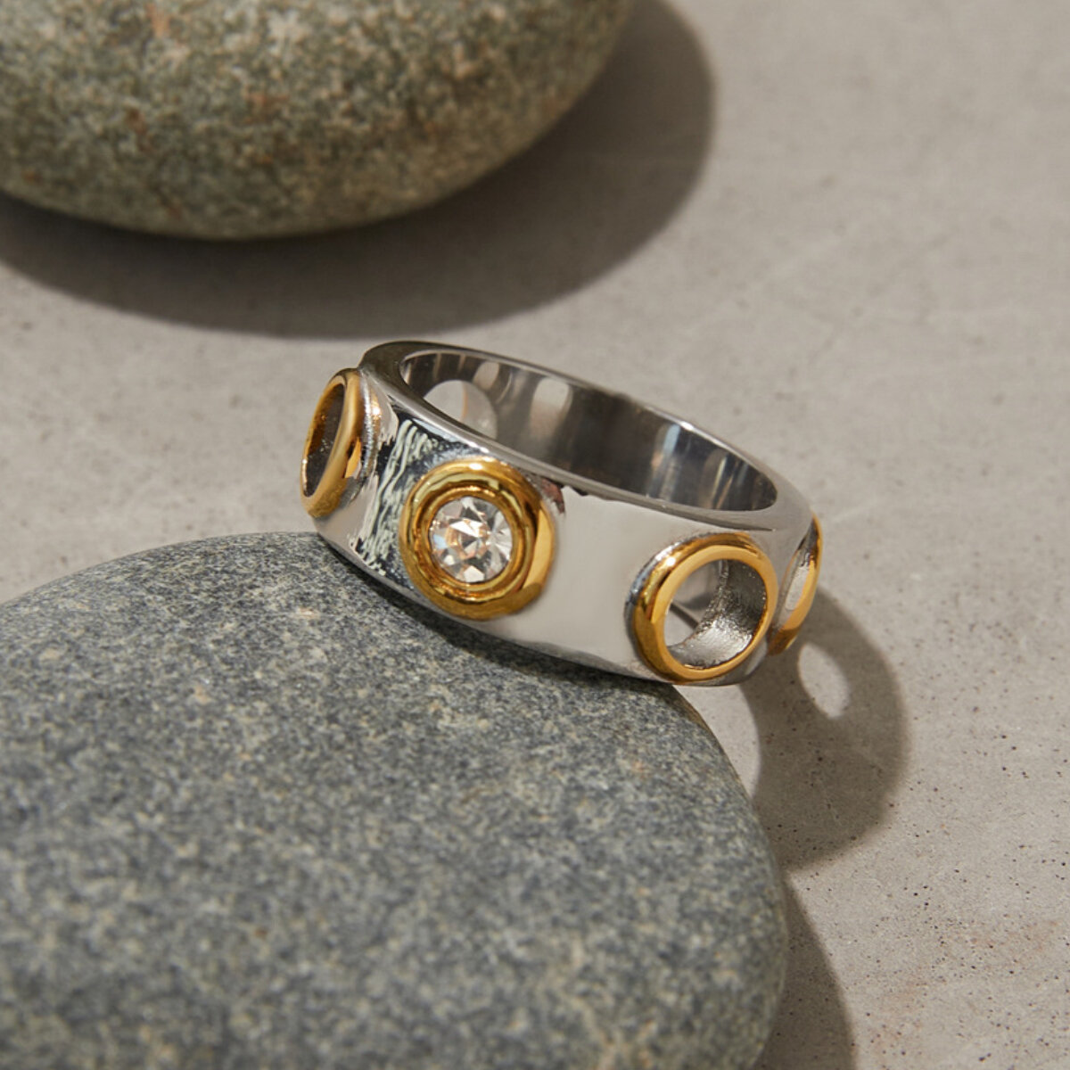Punk Style Stainless Steel Waterproof Mixed Color Statement Ring