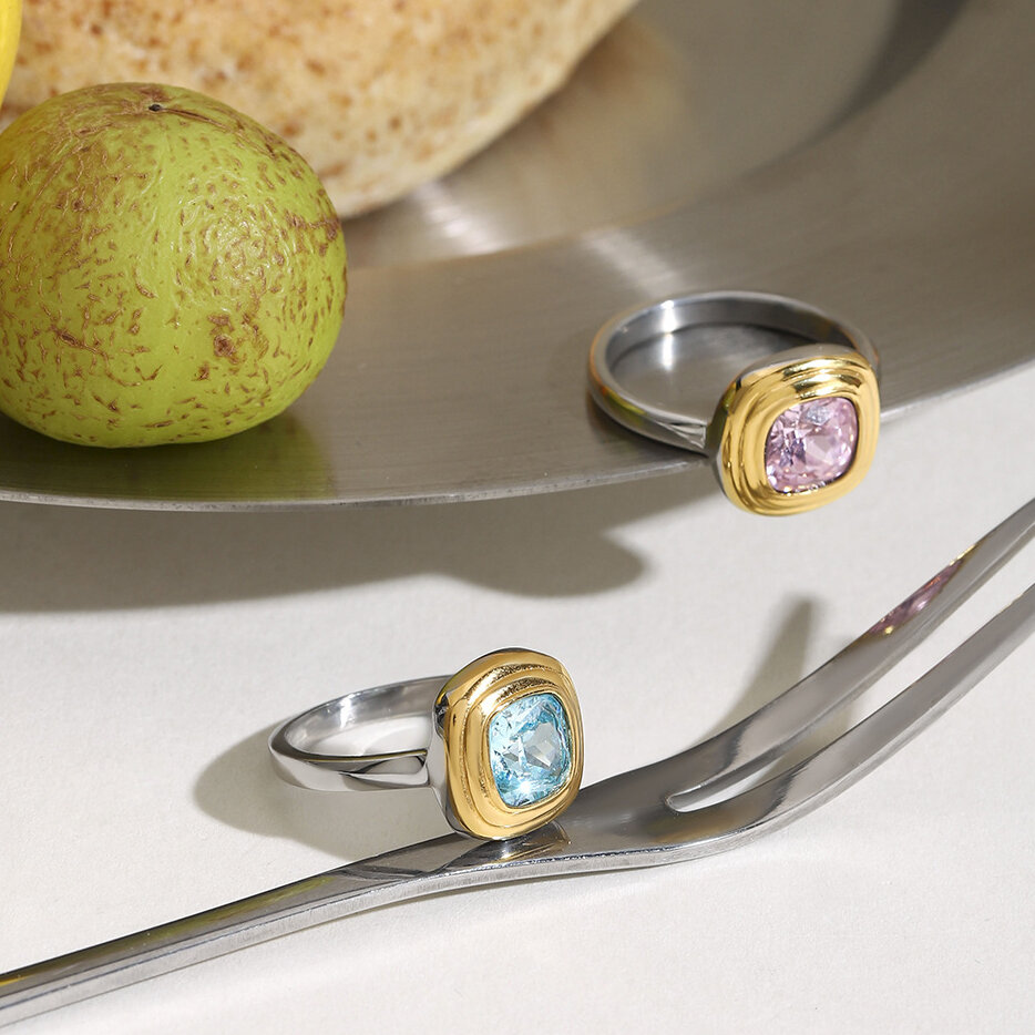 Simple Stainless Steel Waterproof Gold Color Gemstone Rings Picture5