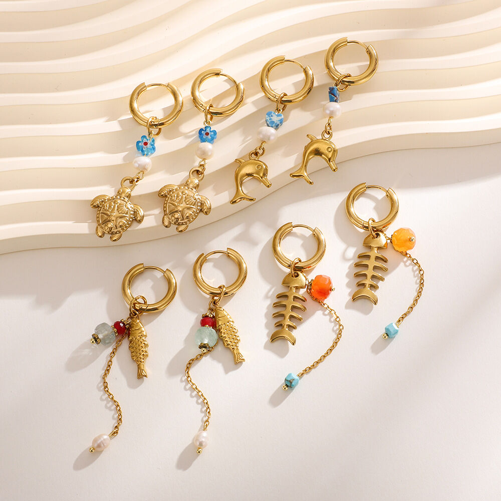 Vacation Marine Organism Stainless Steel Waterproof Gold Color Women's Drop Earrings Picture2