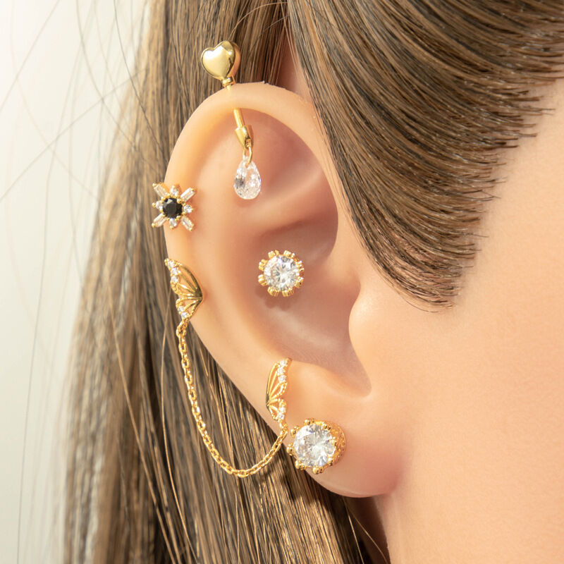 1 pieza de pendientes de piercing para mujer con circonitas de color cobre y dorado con forma de corazón. h5 Imagen4