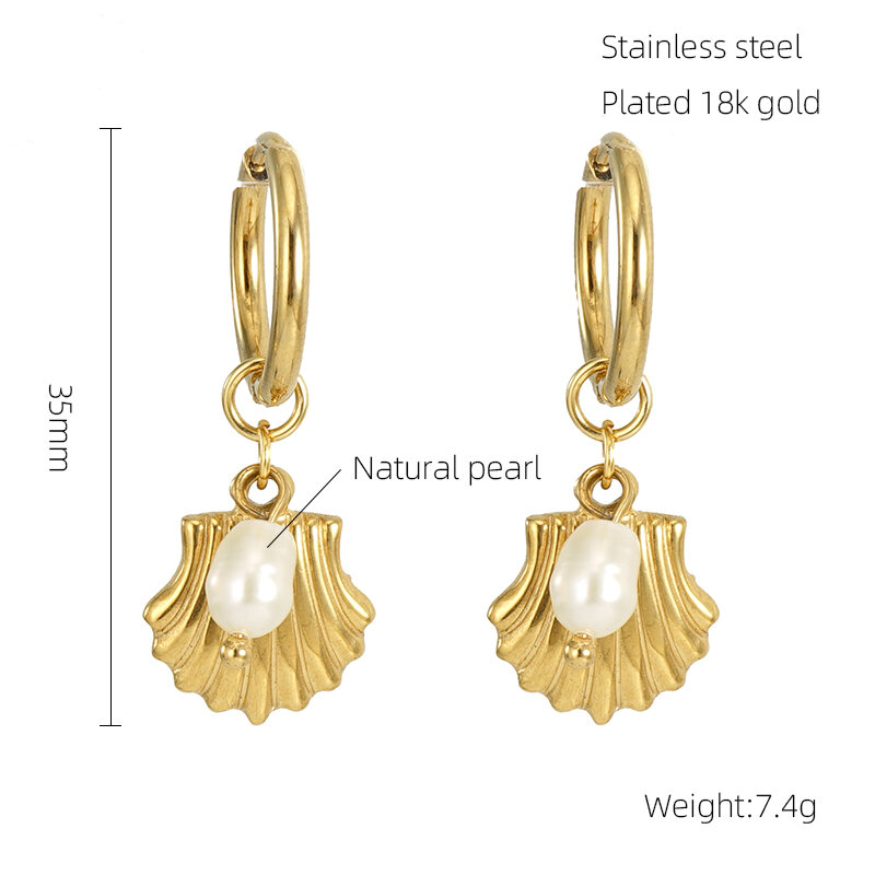 Stainless Steel Waterproof Shell Gold Color Drop Earrings Picture2