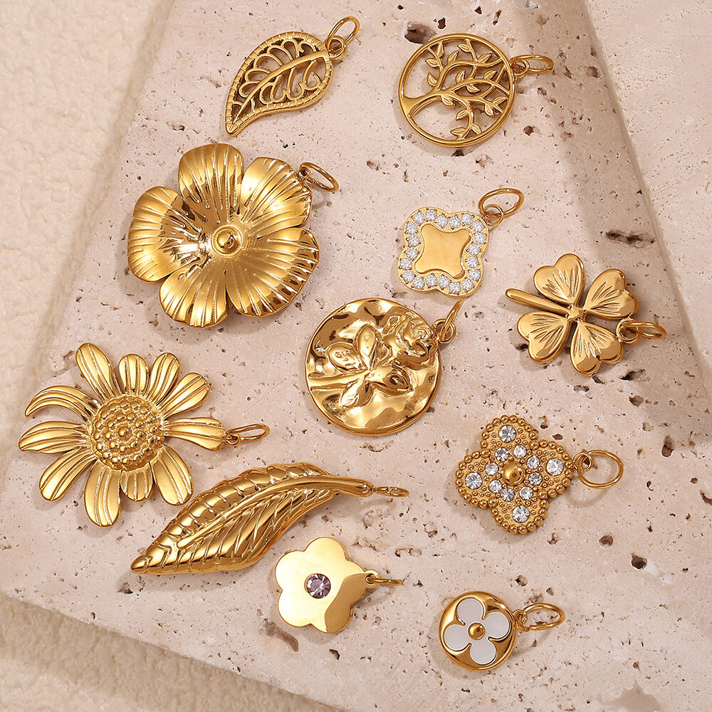 Clover Stainless Steel Waterproof Gold Color DIY Pendants 2
