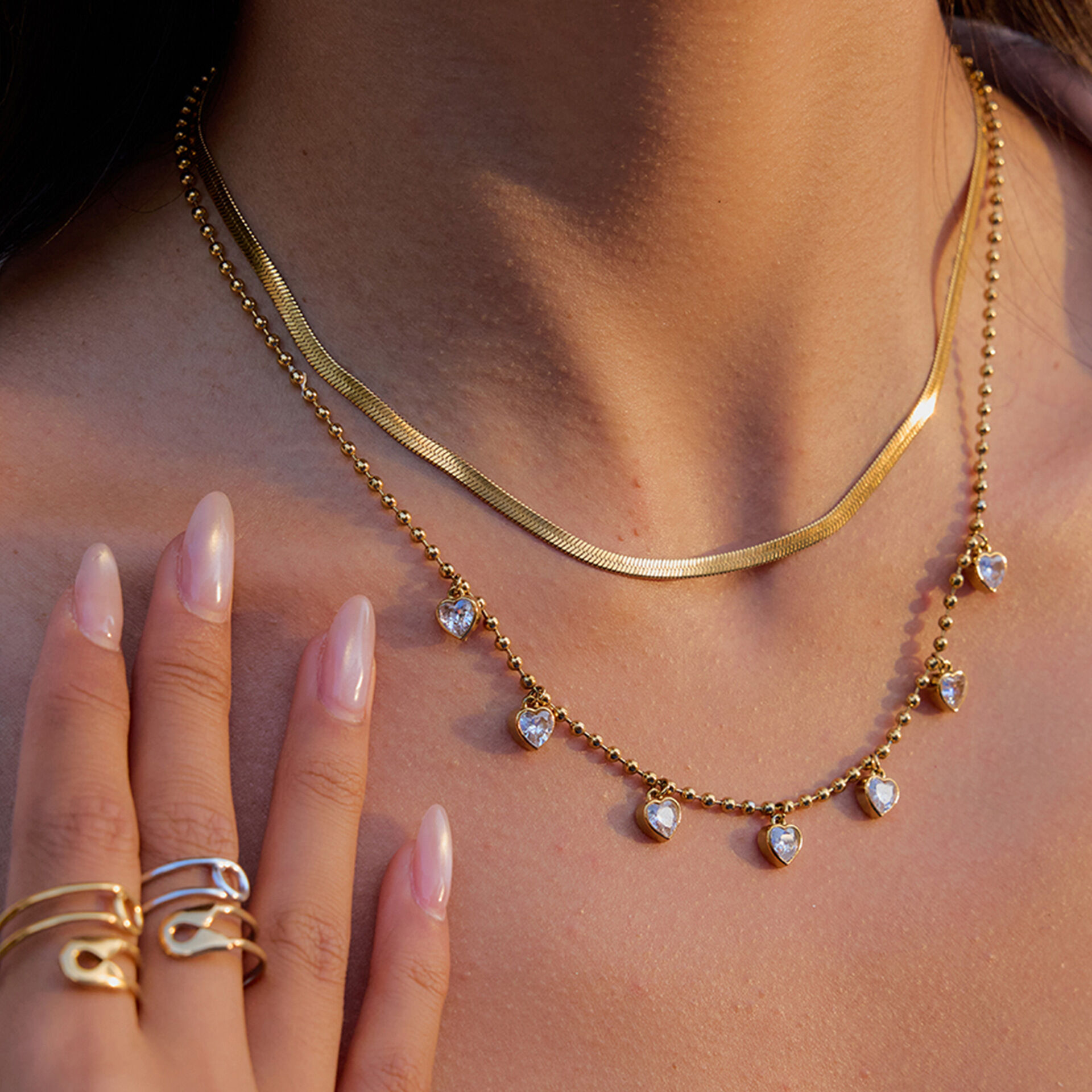 Simple Heart Stainless Steel Waterproof Gold Color Pendant Necklaces 2