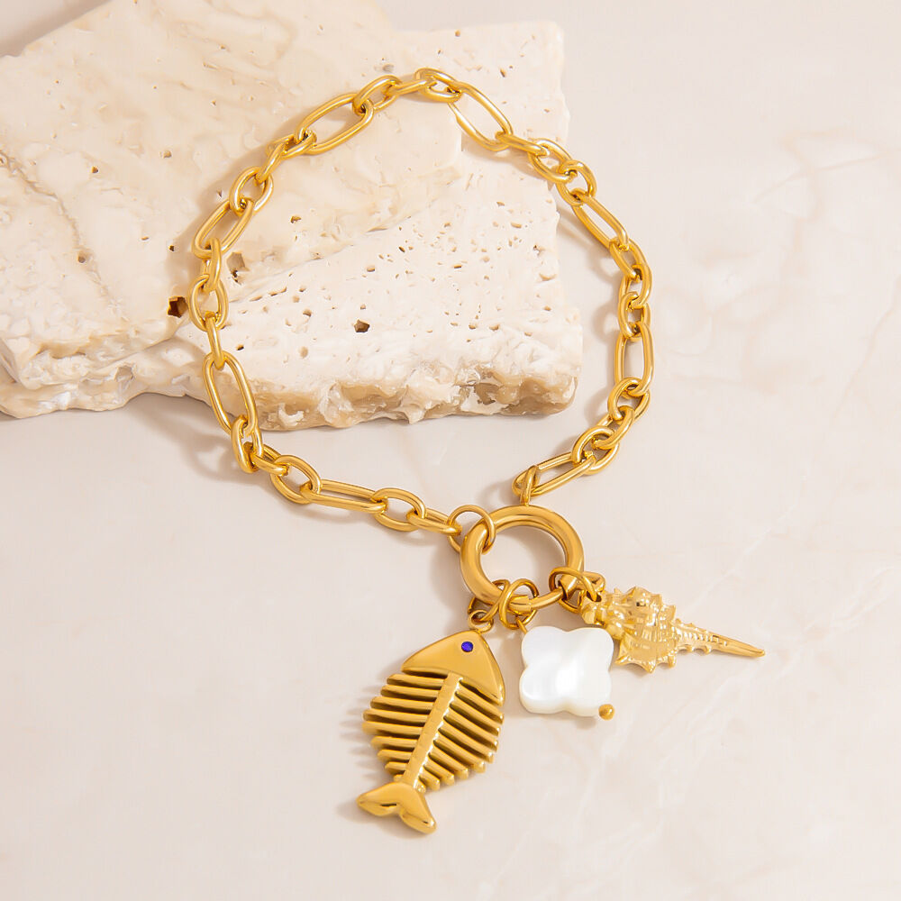 Classic Fishbone Stainless Steel Waterproof Gold Color Women's Charm Bracelets