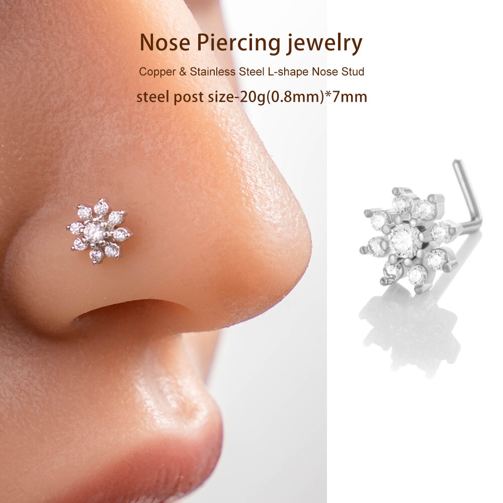 1 Piece Flower Copper Gold Color Zircon Women's Nose Stud h5Picture6