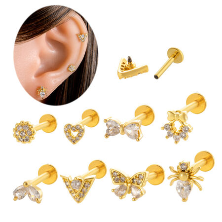 1 Piece Simple Series Daily Bow Knot Copper Gold Color Zircon Women's Piercings Earrings 2