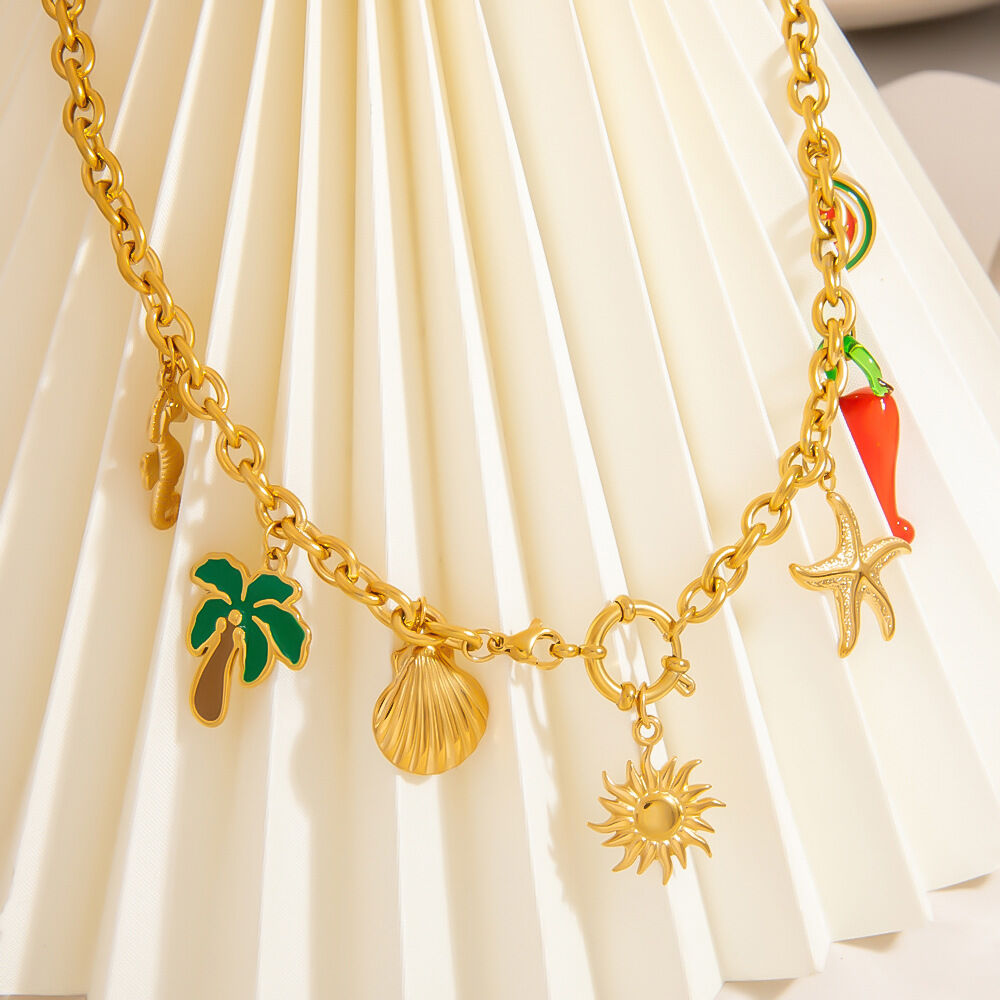 Oceanic Stainless Steel Waterproof  Gold Color Pendant Necklaces 2