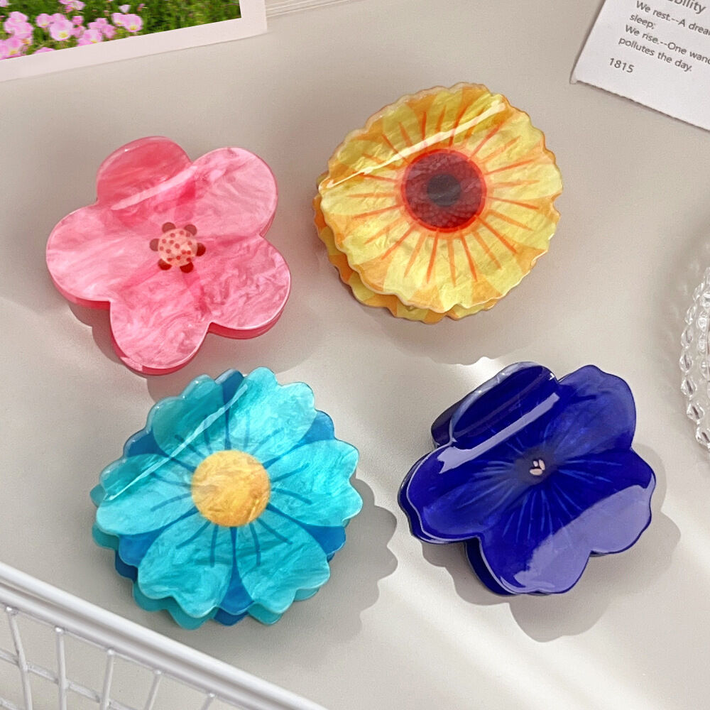Fermagli per capelli da donna in acrilico con fiori eleganti, serie semplice