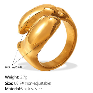 Simple Twist Stainless Steel Waterproof Gold Color Statement Ring h5 Picture2