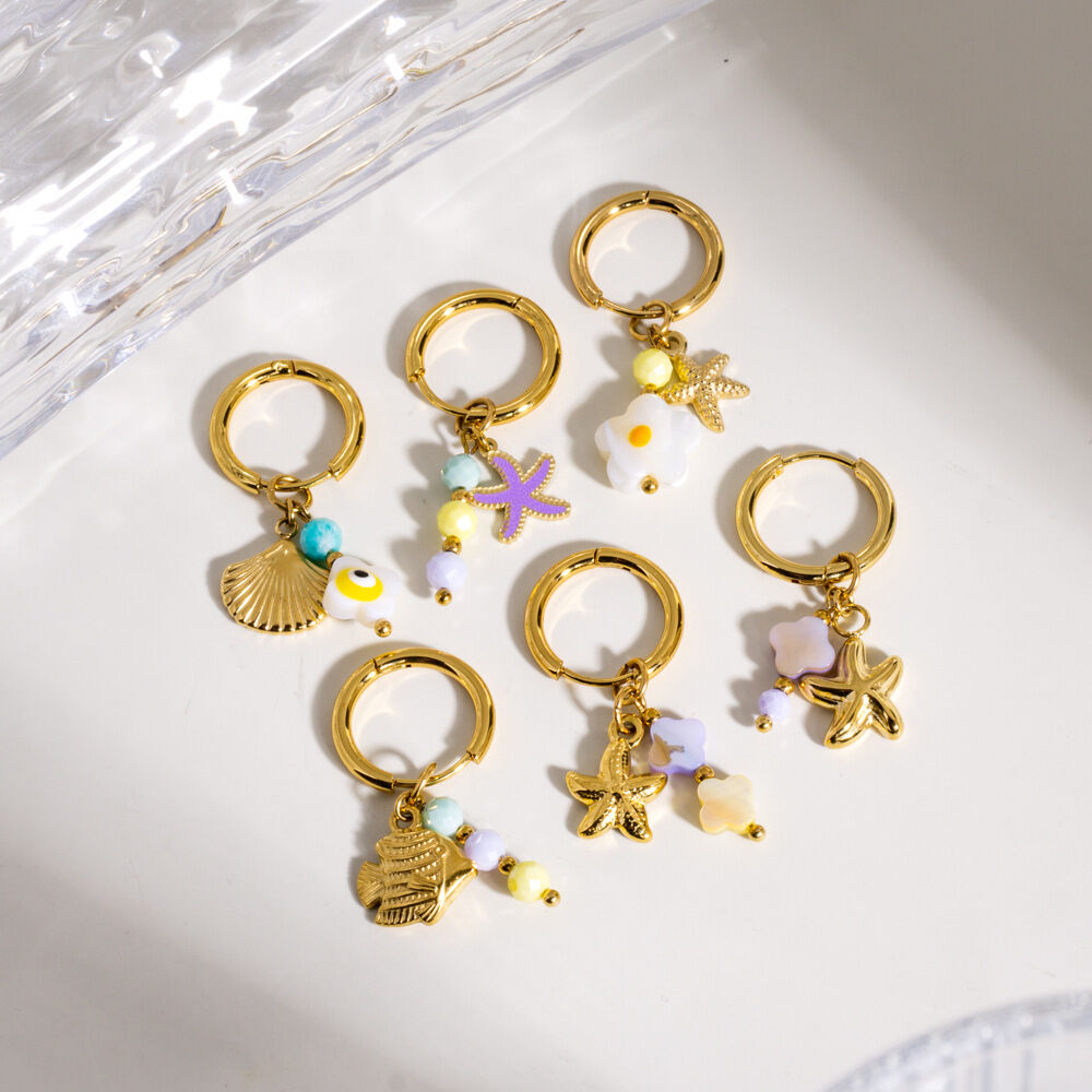 1 Piece Ocean Series Starfish Gold - colored Stainless Steel Waterproof Drop Earrings h5Picture3