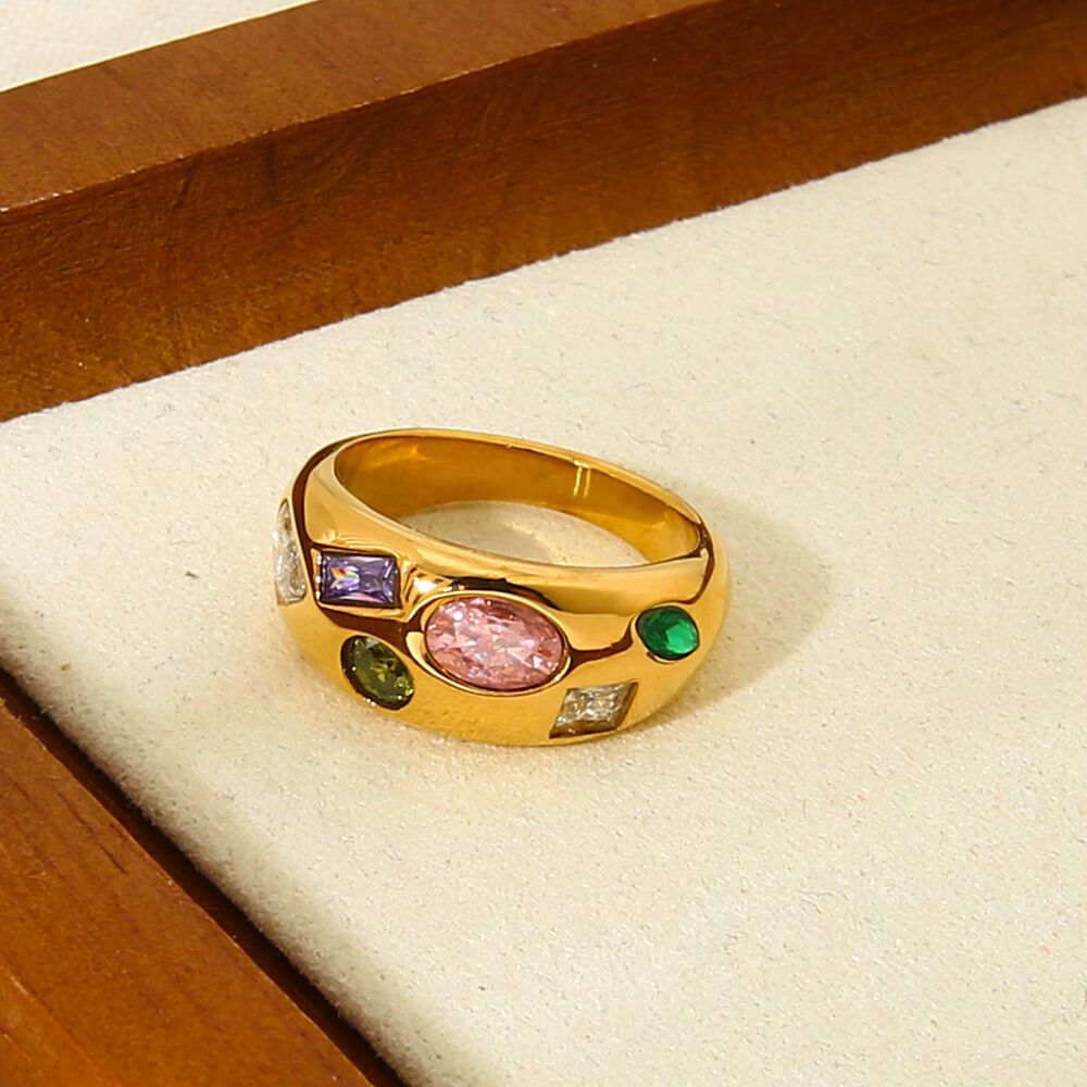 Luxe serie retro geometrische waterdichte statement ringen van roestvrij staal h5 Afbeelding4