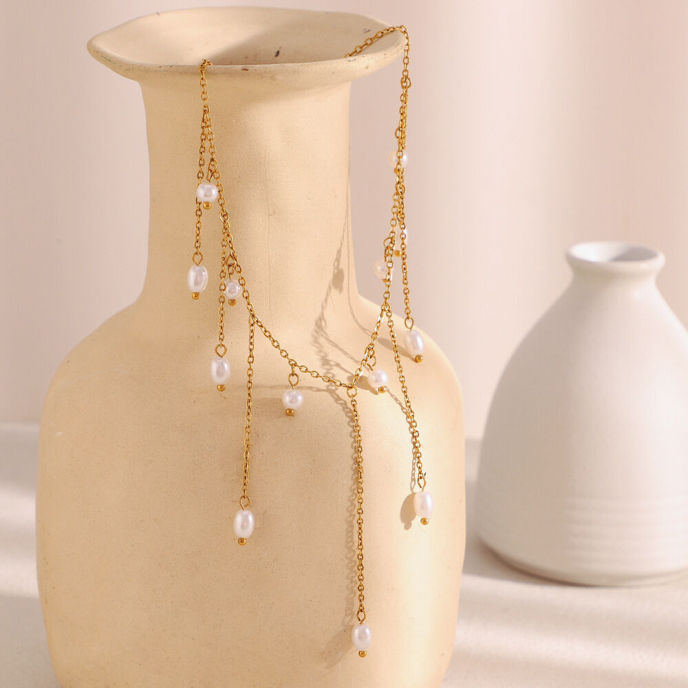 Simple Series Elegant Beads Stainless Steel Waterproof Women's Chain Necklaces 2