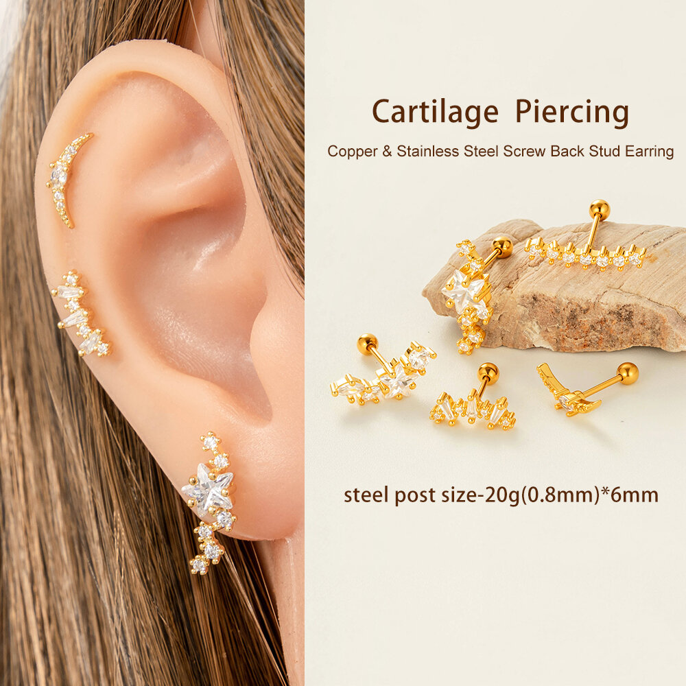 Star Copper Gold Color Piercings Earrings h5Picture4