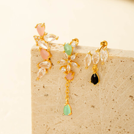 Pendientes de flor de cobre color dorado con circonitas