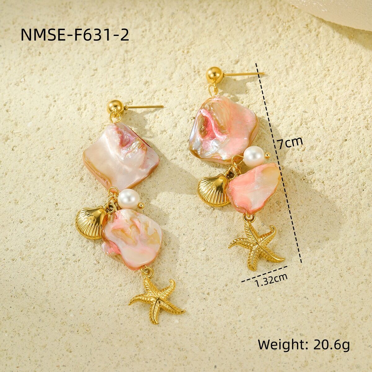 Romantic Series Pink Shell and Starfish Women's Earrings h5 Picture2