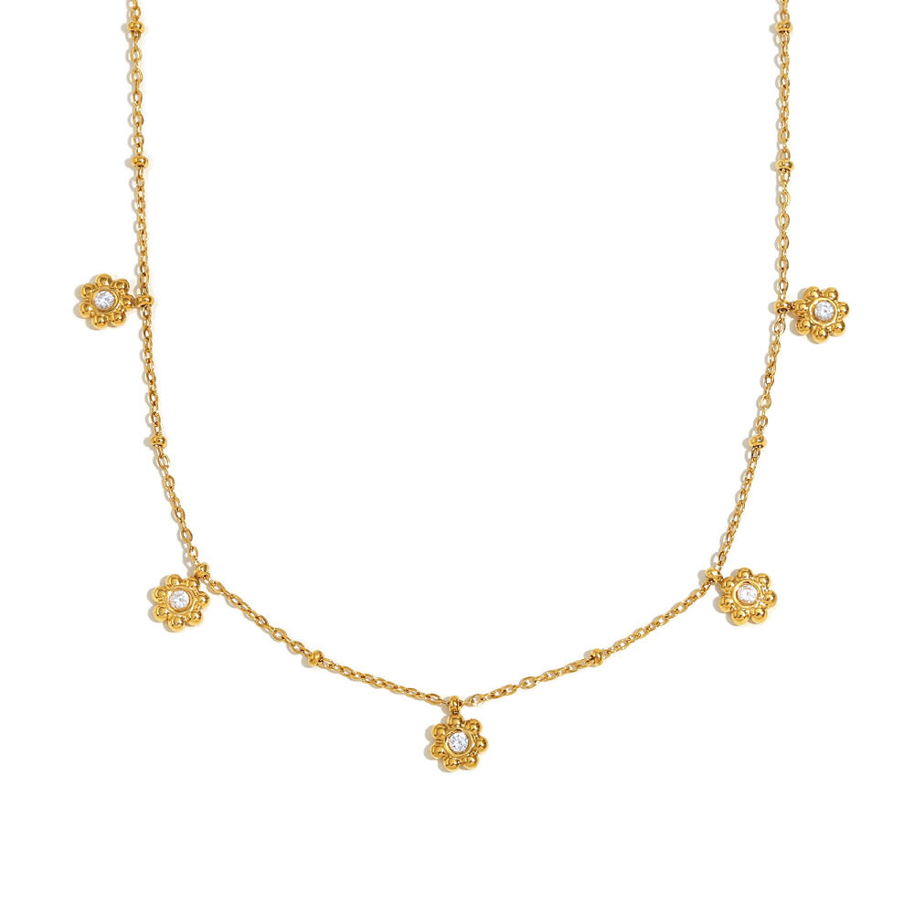 Collier de perles à clip en forme de fleur de zircon - Or 
