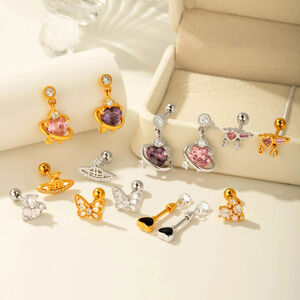 1 stuk Simple Series Simple Heart Koper Goudkleurige Zirkonia Piercing Oorbellen voor Dames h5 Afbeelding5