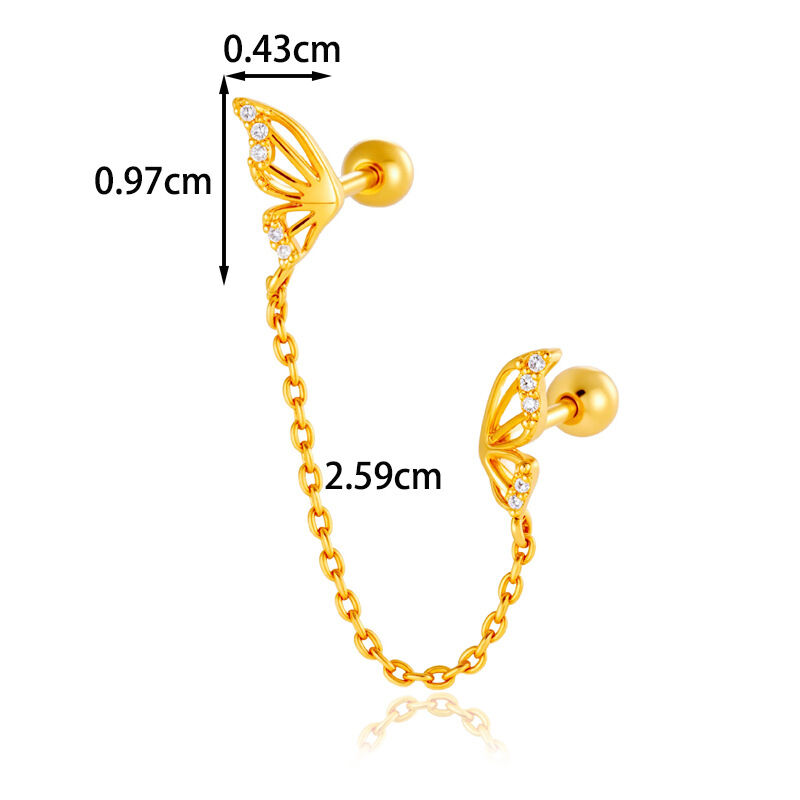 1 pieza de pendientes de piercing para mujer con circonitas de color cobre y dorado con forma de corazón. Imagen2
