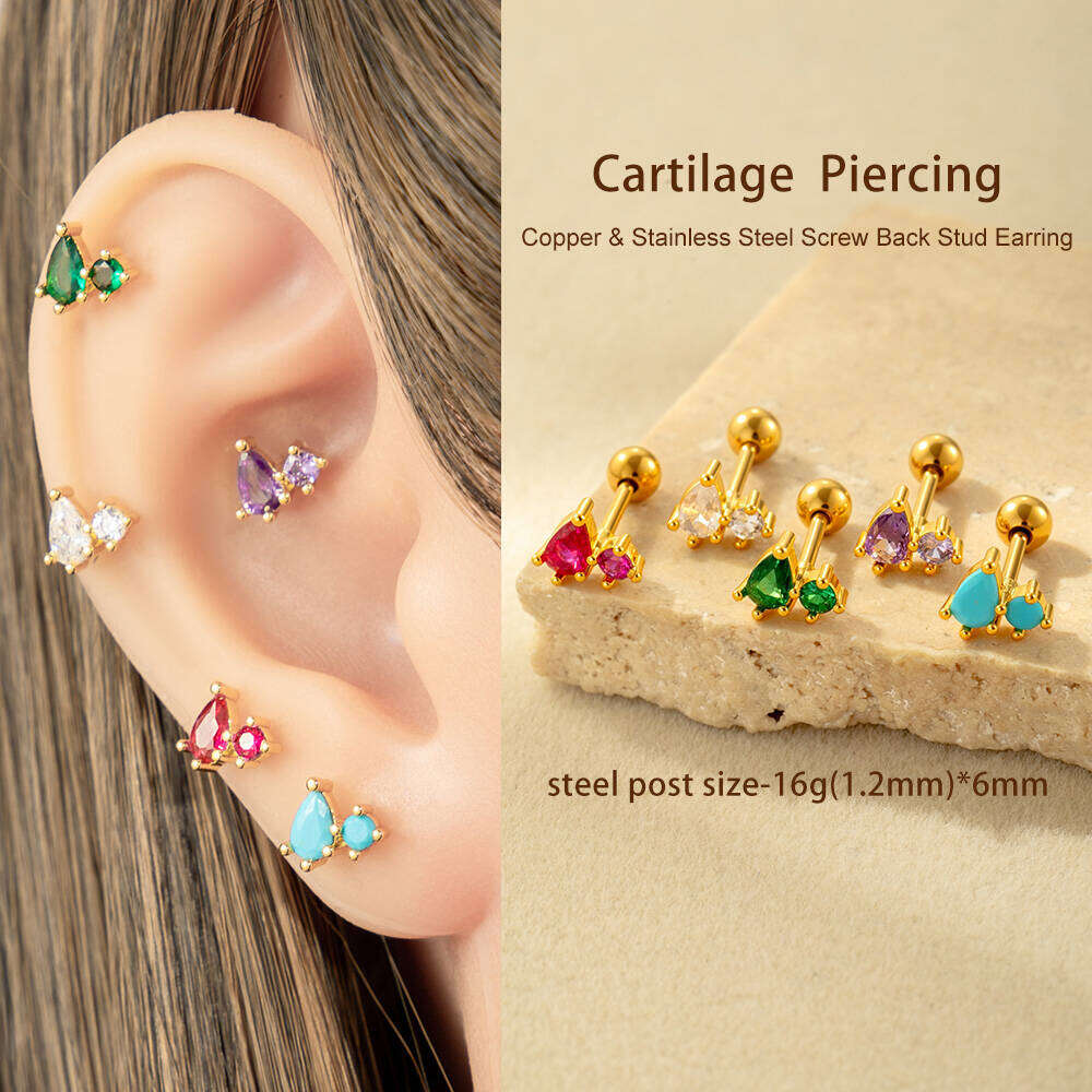 Orecchini con piercing in zircone color rame e oro Immagine5