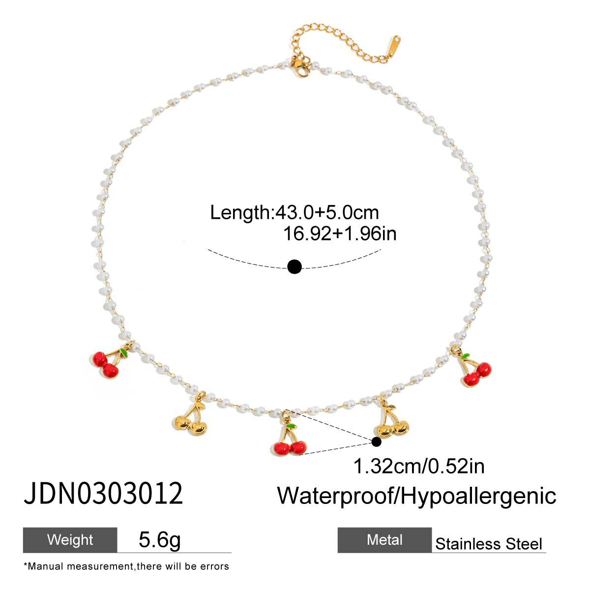 Sweet Cherry Stainless Steel Waterproof Gold Color Pendant Necklace h5 Picture2