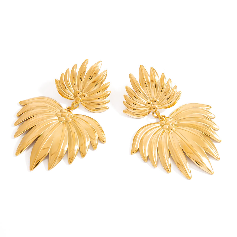 1 paio di orecchini pendenti da donna in acciaio inossidabile geometrico color oro, impermeabili, per le vacanze 