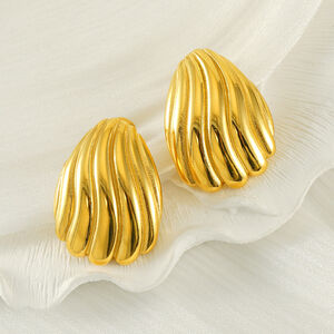 Shell Stainless Steel Waterproof Gold Color Stud Earrings h5 Picture3