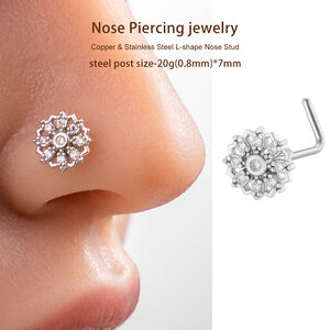 1 Piece Dazzling Flower Copper Gold Color Zircon Women's Nose Stud h5 Picture6