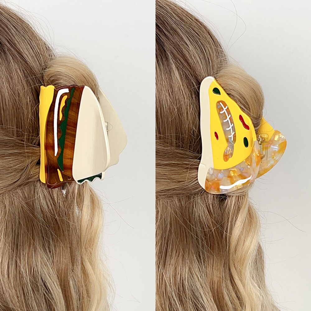 1 pezzo di fermaglio per capelli geometrico in acetato a forma di hamburger, divertente e carino, da donna h5 Immagine2