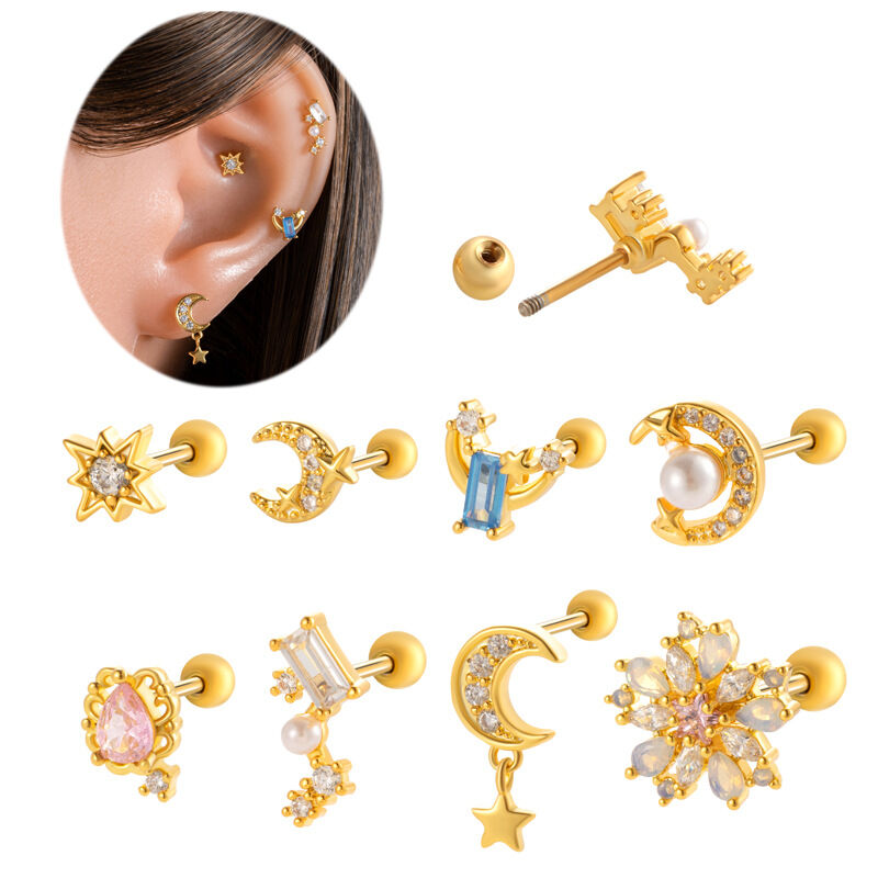 1 Stück Simple Series Simple Sonne/Mond Kupfer Gold Farbe Zirkon Damen Piercings Ohrringe 2