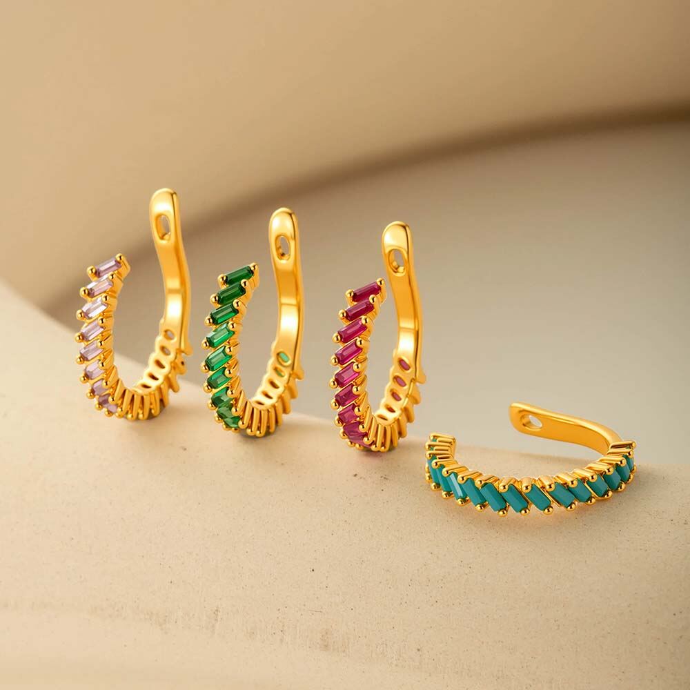 1 Piece Rectangular Copper Gold Color Zircon Women's Ear Cuffs 2