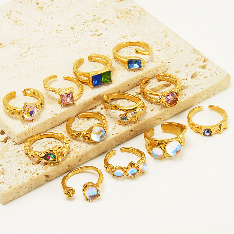 Anelli in acciaio inossidabile con pietre preziose color oro impermeabili 2