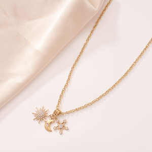 Gleaming Moon Sun Star Stainless Steel Waterproof Gold Color Women's Pendant Necklaces h5 Picture6
